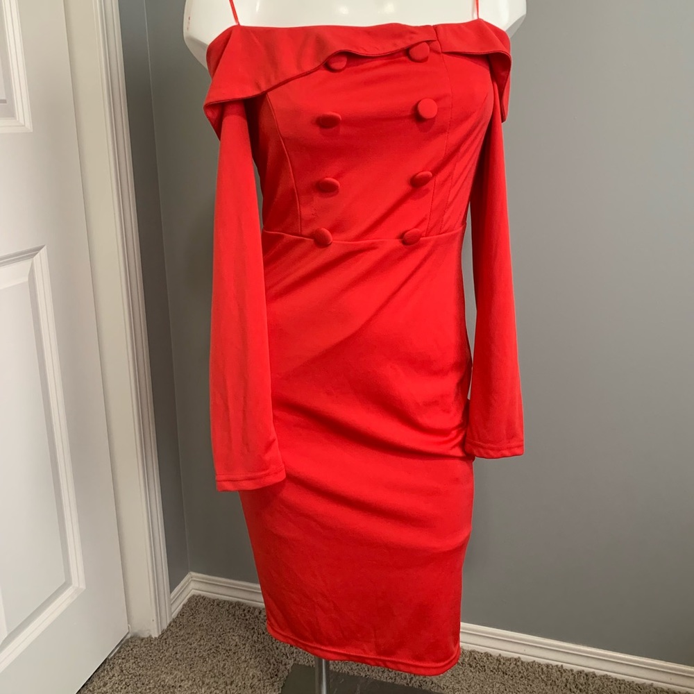 Strapless button red dress